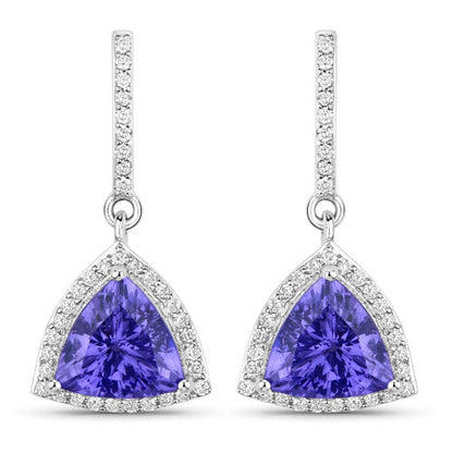 3.86 Carat Genuine Tanzanite and White Diamond 14K White Gold Earrings Bids.com