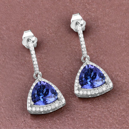 3.86 Carat Genuine Tanzanite and White Diamond 14K White Gold Earrings Bids.com