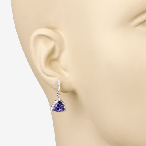 3.86 Carat Genuine Tanzanite and White Diamond 14K White Gold Earrings Bids.com