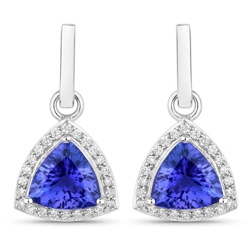 3.86 Carat Genuine Tanzanite and White Diamond 14K White Gold Earrings Bids.com