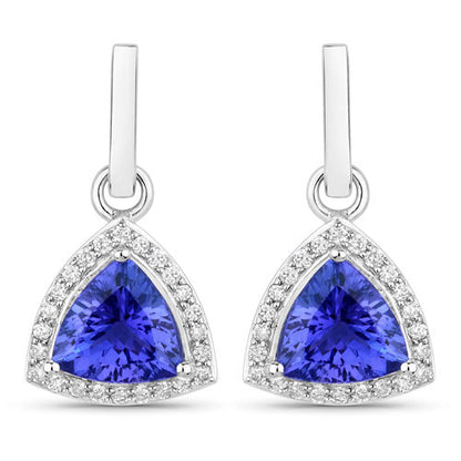 3.86 Carat Genuine Tanzanite and White Diamond 14K White Gold Earrings Bids.com