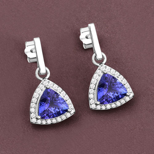 3.86 Carat Genuine Tanzanite and White Diamond 14K White Gold Earrings Bids.com