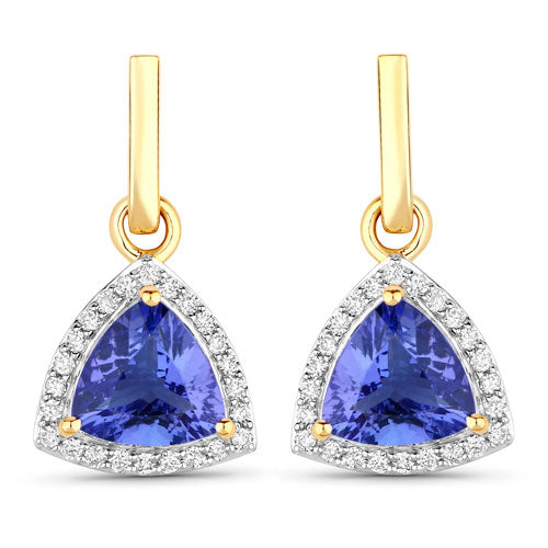 3.86 Carat Genuine Tanzanite and White Diamond 14K Yellow Gold Earrings Bids.com