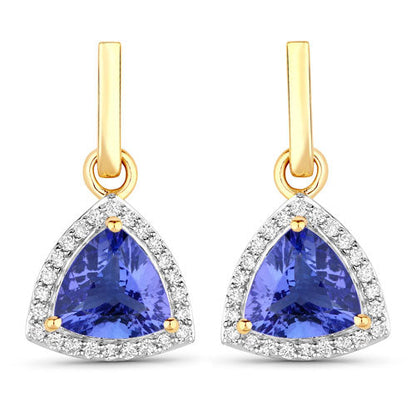 3.86 Carat Genuine Tanzanite and White Diamond 14K Yellow Gold Earrings Bids.com