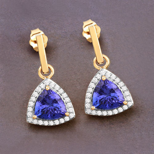 3.86 Carat Genuine Tanzanite and White Diamond 14K Yellow Gold Earrings Bids.com
