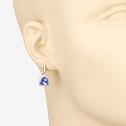 3.86 Carat Genuine Tanzanite and White Diamond 14K Yellow Gold Earrings Bids.com