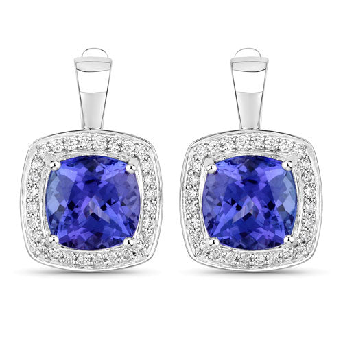 5.95 Carat Genuine Tanzanite and White Diamond 14K White Gold Earrings Bids.com