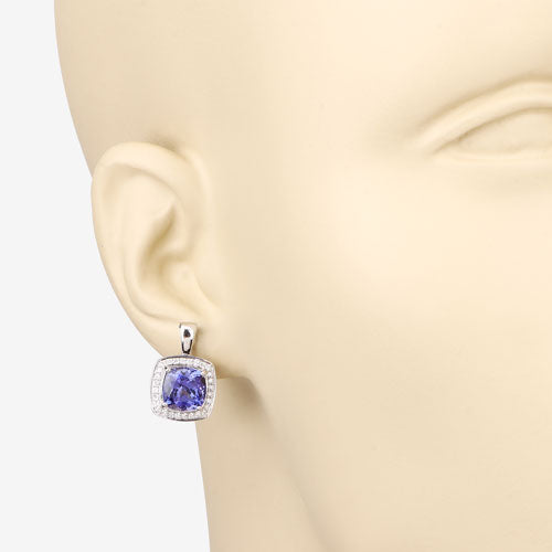 5.95 Carat Genuine Tanzanite and White Diamond 14K White Gold Earrings Bids.com