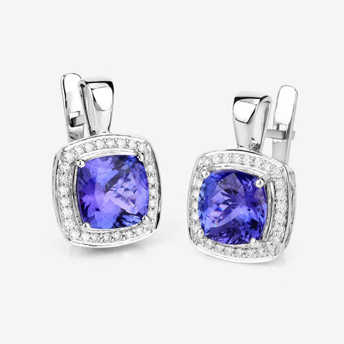 5.95 Carat Genuine Tanzanite and White Diamond 14K White Gold Earrings Bids.com