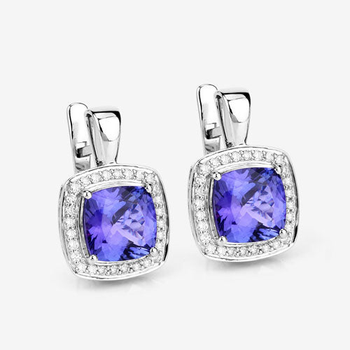 5.95 Carat Genuine Tanzanite and White Diamond 14K White Gold Earrings Bids.com
