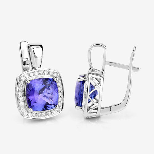5.95 Carat Genuine Tanzanite and White Diamond 14K White Gold Earrings Bids.com