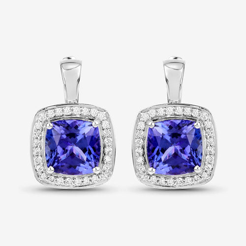 5.95 Carat Genuine Tanzanite and White Diamond 14K White Gold Earrings Bids.com
