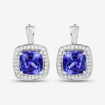 5.95 Carat Genuine Tanzanite and White Diamond 14K White Gold Earrings Bids.com