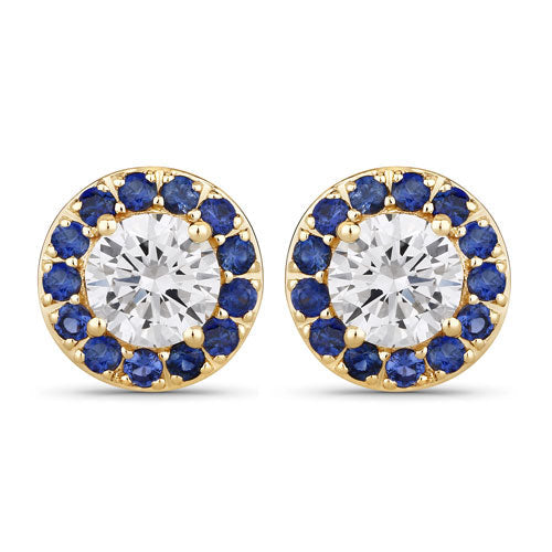 1.52 Carat Genuine Blue Sapphire and Lab Grown Diamond 14K Yellow Gold Earrings Bids.com