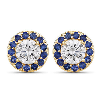 1.52 Carat Genuine Blue Sapphire and Lab Grown Diamond 14K Yellow Gold Earrings Bids.com