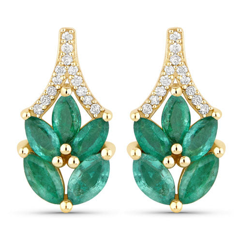 0.91 Carat Genuine Zambian Emerald and White Diamond 14K Yellow Gold Earrings Bids.com