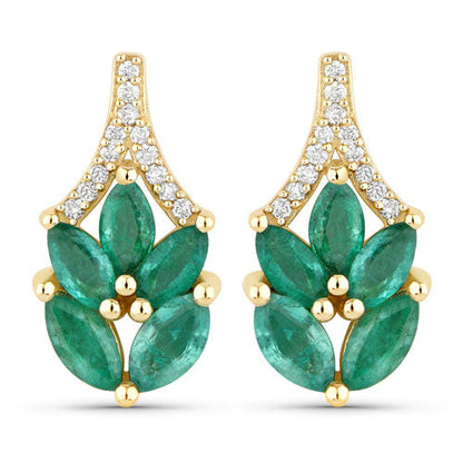 0.91 Carat Genuine Zambian Emerald and White Diamond 14K Yellow Gold Earrings Bids.com