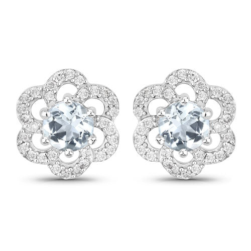 0.61 Carat Genuine Aquamarine and White Diamond 14K White Gold Earrings Bids.com