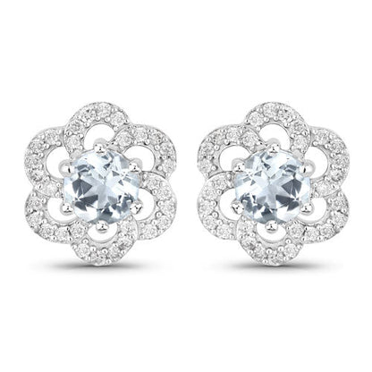 0.61 Carat Genuine Aquamarine and White Diamond 14K White Gold Earrings Bids.com