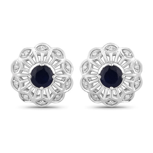 0.60 Carat Genuine Blue Sapphire and White Diamond 14K White Gold Earrings Bids.com