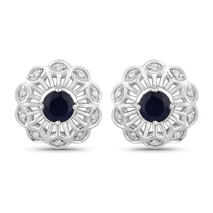 0.60 Carat Genuine Blue Sapphire and White Diamond 14K White Gold Earrings Bids.com