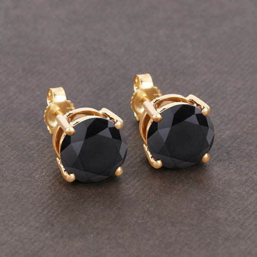 3.84 Carat Genuine Black Diamond 14K Yellow Gold Earrings Bids.com