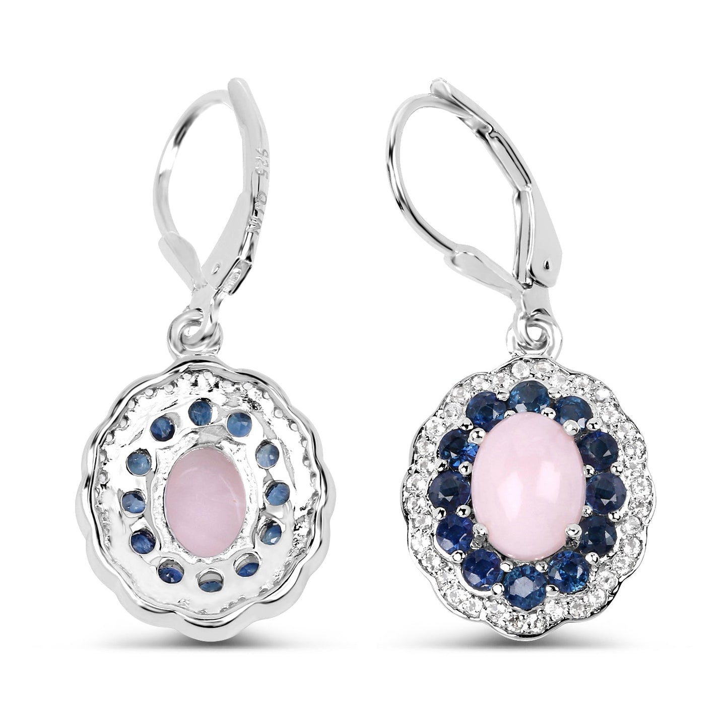 4.00 Carat Genuine Opal Pink, Blue Sapphire and White Topaz .925 Sterling Silver Earrings Bids.com