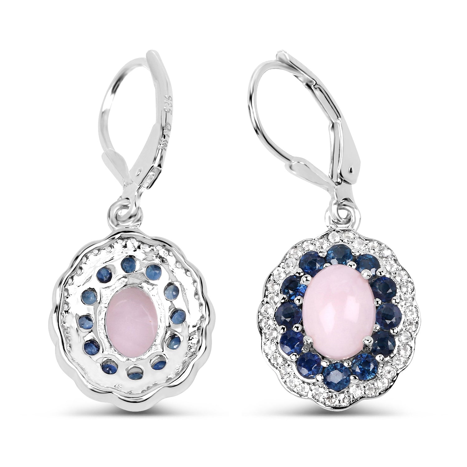 4.00 Carat Genuine Opal Pink, Blue Sapphire and White Topaz .925 Sterling Silver Earrings Bids.com