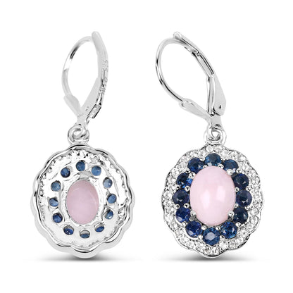 4.00 Carat Genuine Opal Pink, Blue Sapphire and White Topaz .925 Sterling Silver Earrings Bids.com