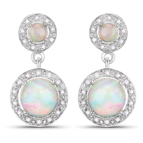 2.27 Carat Genuine Ethiopian Opal and White Diamond .925 Sterling Silver Earrings Bids.com