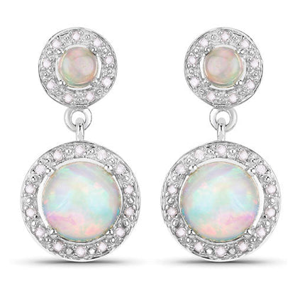 2.27 Carat Genuine Ethiopian Opal and White Diamond .925 Sterling Silver Earrings Bids.com