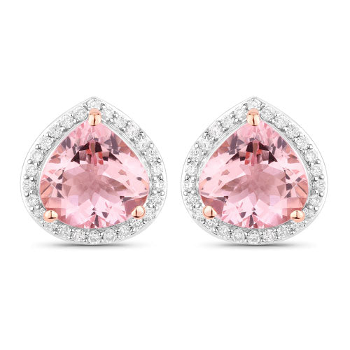 3.27 Carat Genuine Morganite and White Diamond 14K Rose Gold Earrings Bids.com