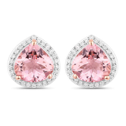 3.27 Carat Genuine Morganite and White Diamond 14K Rose Gold Earrings Bids.com
