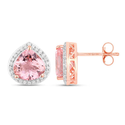 3.27 Carat Genuine Morganite and White Diamond 14K Rose Gold Earrings Bids.com