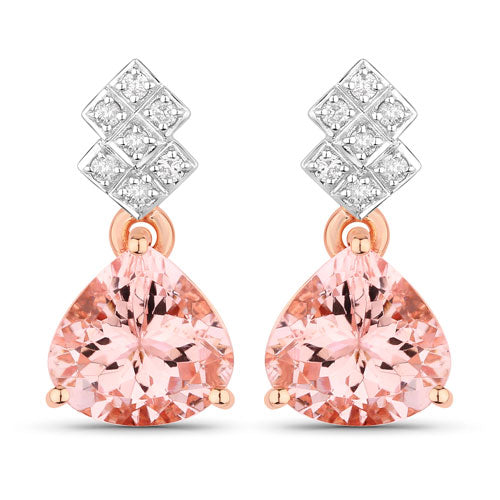 3.31 Carat Genuine Morganite and White Diamond 14K Rose Gold Earrings Bids.com