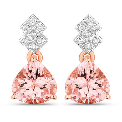 3.31 Carat Genuine Morganite and White Diamond 14K Rose Gold Earrings Bids.com