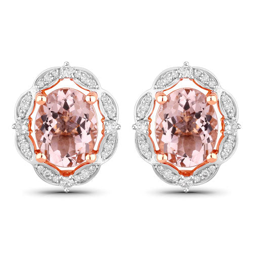 3.52 Carat Genuine Morganite and White Diamond 14K Rose Gold Earrings Bids.com