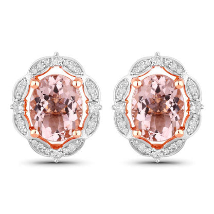 3.52 Carat Genuine Morganite and White Diamond 14K Rose Gold Earrings Bids.com