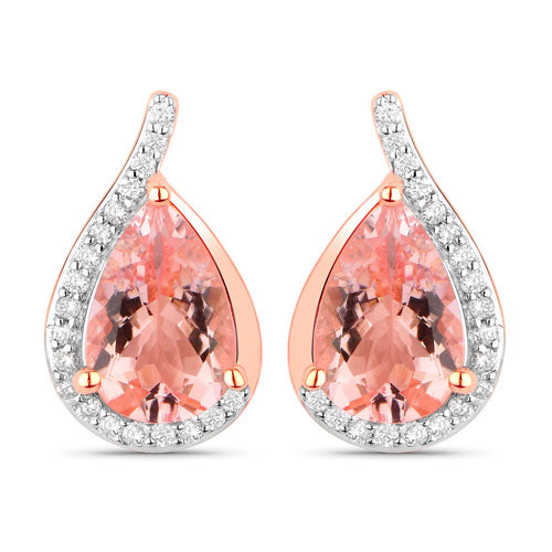 2.43 Carat Genuine Morganite and White Diamond 14K Rose Gold Earrings Bids.com