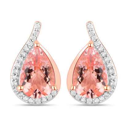 2.43 Carat Genuine Morganite and White Diamond 14K Rose Gold Earrings Bids.com