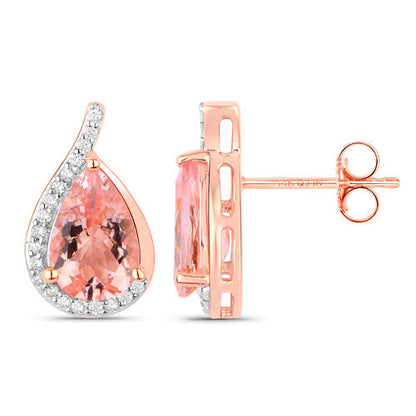 2.43 Carat Genuine Morganite and White Diamond 14K Rose Gold Earrings Bids.com