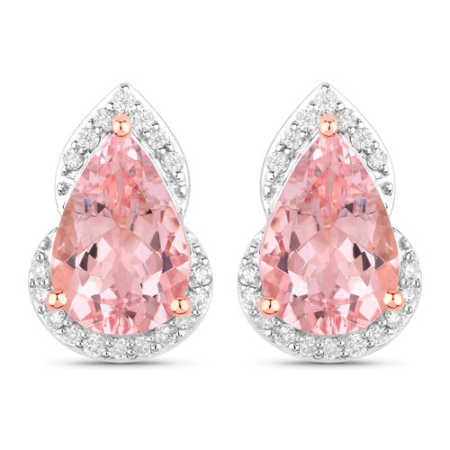 2.37 Carat Genuine Morganite and White Diamond 14K Rose Gold Earrings Bids.com