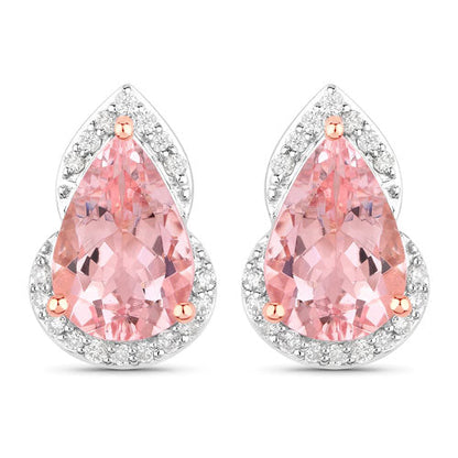 2.37 Carat Genuine Morganite and White Diamond 14K Rose Gold Earrings Bids.com