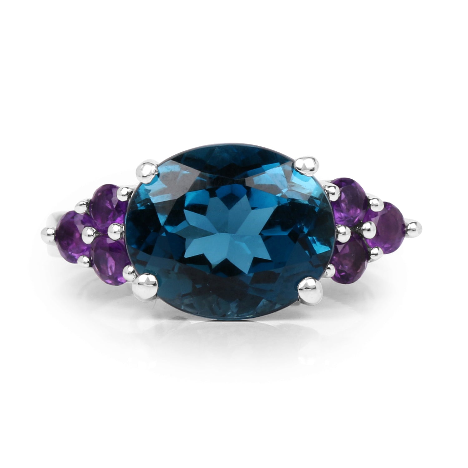 6.60 Carat Genuine London Blue Topaz & Amethyst .925 Sterling Silver Ring Bids.com