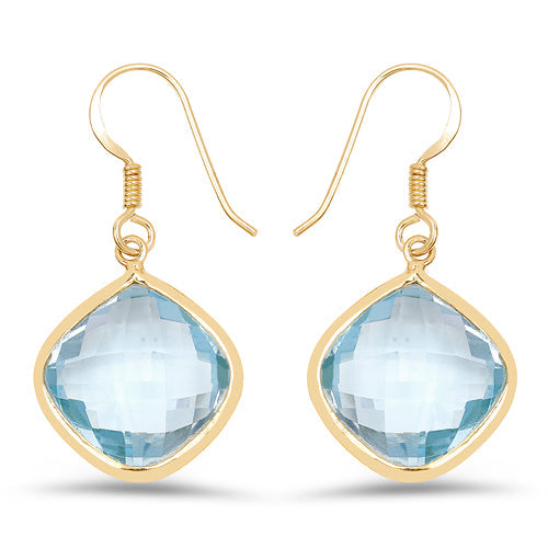 14K Yellow Gold Plated 29.00 Carat Genuine Blue Topaz .925 Sterling Silver Earrings Bids.com