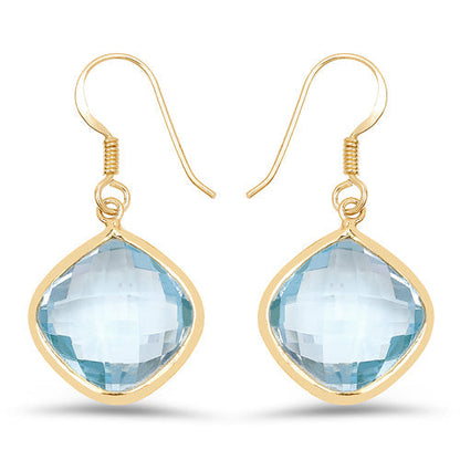 14K Yellow Gold Plated 29.00 Carat Genuine Blue Topaz .925 Sterling Silver Earrings Bids.com