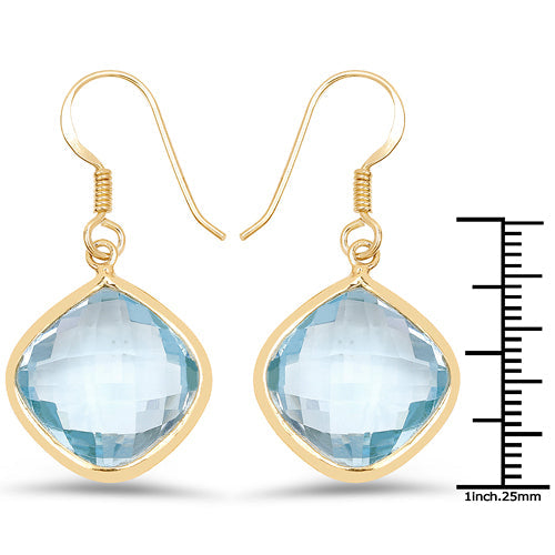 14K Yellow Gold Plated 29.00 Carat Genuine Blue Topaz .925 Sterling Silver Earrings Bids.com