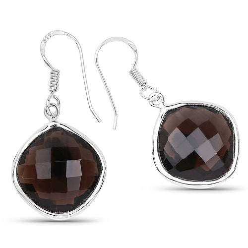 22.80 Carat Genuine Smoky Quartz .925 Sterling Silver Earrings Bids.com