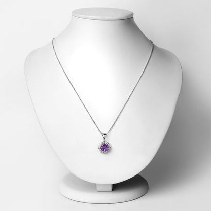 1.87 Carat Genuine Amethyst and White Diamond 14K Yellow Gold with .925 Sterling Silver Pendant Bids.com