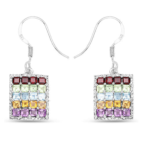 4.32 Carat Genuine Multi Stones .925 Sterling Silver Earrings Bids.com